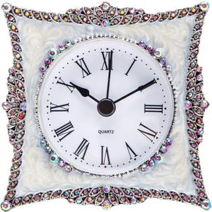 NIKKY HOME Crystal Elegant Small Quartz Analog Table Clock with Rosy Rhinestone Non-Alarm Desk Clock 3.5 by 1.5 by 3.5 Inches, White and Pink (Mistyrose)