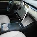 TOPABYTE 3PCS Center Console Accessories for Tesla Model Y 2021-2024 and Model 3 2021-2023 Cup Holder Insert, Screen Edge Protector Frame, Silicone Wireless Charger Mat, White