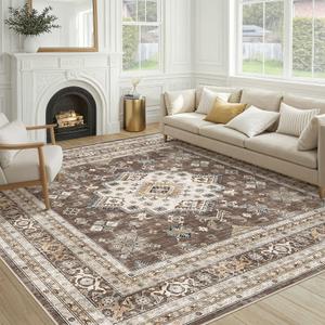 cotiled 9x9 Area Rug for Living Room, Washable, Traditional, Dark Brown