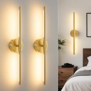 Lightania Hardwired Wall Sconces Set of Two, 24'' Modern Gold LED Wall Lights, 360 Rotatable, 2700K-5000K Adjustable, 3CCT Dimmable Wall Sconce Light Fixture for Living Room Bedroom Hallway, ETL