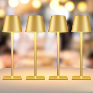 Yogaret 4 Pack Gold Rechargeable Led Cordless Table Lamps,Cordless Lamp with 6000mAh Battery Operated,Wireless Lamp for Restaurant Home Dinner Dining Kitchen Outdoor Patio,Waterproof & Portable