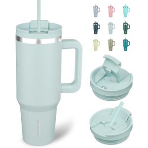 BJPKPK 40 oz Insulated Tumbler With Lid And Straw Stainless Steel Tumblers Cup With Handle For Women And Men,Blue Haze