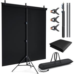 LINCO Lincostore 5x6.7ft Backdrop Stand, Portable Black Photo Backdrop Background with T-Shape Stand, Carry Bag, Spring Clamp for Photography Party Decoration Streaming Studio (Black Backdrop), 6.5' x 5'