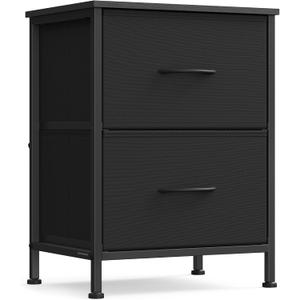 SONGMICS Dresser for Bedroom, Chest of Drawers, Nightstand, Steel, MDF, 2 Non-Woven Fabric Drawers, Storage Organizer Unit, Closet, Entryway, Ink Black and Ebony Black ULGS312B01S