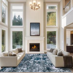 10x14 Area Rugs for Living Room Rug Washable: Abstract Large Rug Indoor Modern Carpet Non Slip for Dining Room Bedroom Nursery Home Office Navy Grey