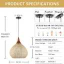 Rattan Pendant Light, 15.7" Rattan Chandelier Hand-Woven Boho Pendant Light Fixtures with Solid Wood, Basket Wicker Chandelier for Dining Room Kitchen Island Living Room, D 16", Large