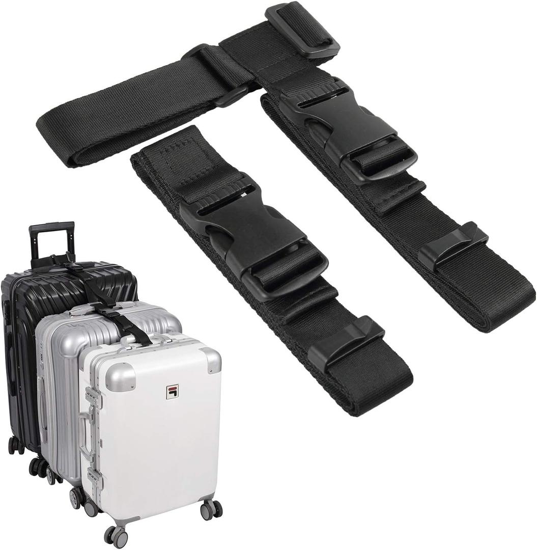 Vigorport Luggage Connector, Straps for Suitcase, Add A Bag Adjustable Attachment Accessories 1.25" Endless for Connect Your 3 Luggage Together-2 Pack Black-Extended Size (Large)