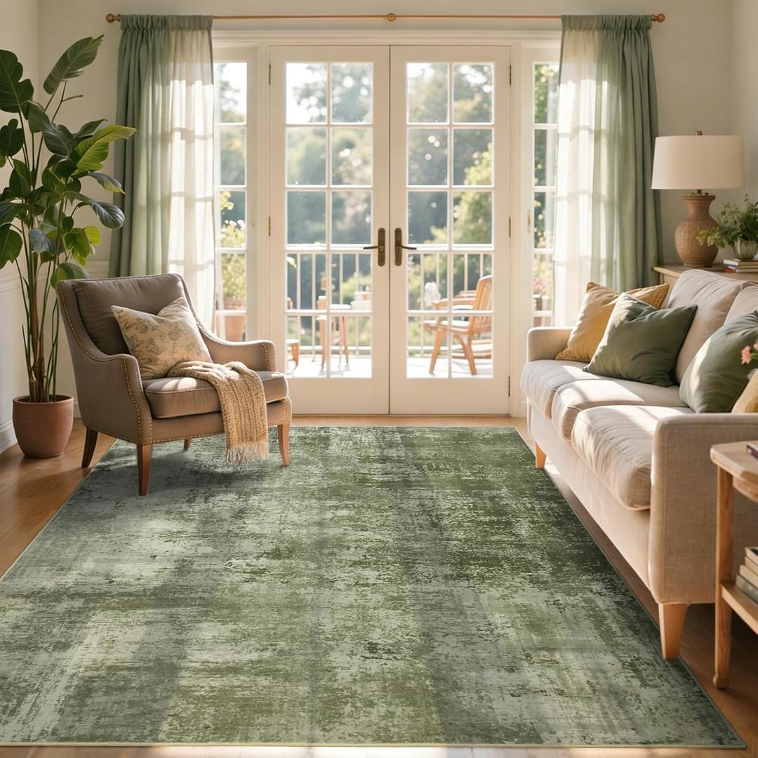 4x6 Ft Area Rugs for Living Room, Soft Non-Slip Washable Rugs Modern Abstract Pattern Carpet for Bedroom Indoor Floor Nursery Home Decor (Green)