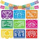 DomeStar Mexican Party Decoration, 18 Feet Plastic Papel Picado Fiesta Banner Cinco de Mayo Garland for Mexican Birthday Party Supplies, 2 Pieces