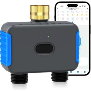 WiFi Sprinkler Timer, Smart Bluetooth Hose Timers, Water Timer for Garden Hose with APP, Digital Automatic Irrigation System Compatible with Alexa Google, for Outdoor Garden Lawn, 2 Outlet