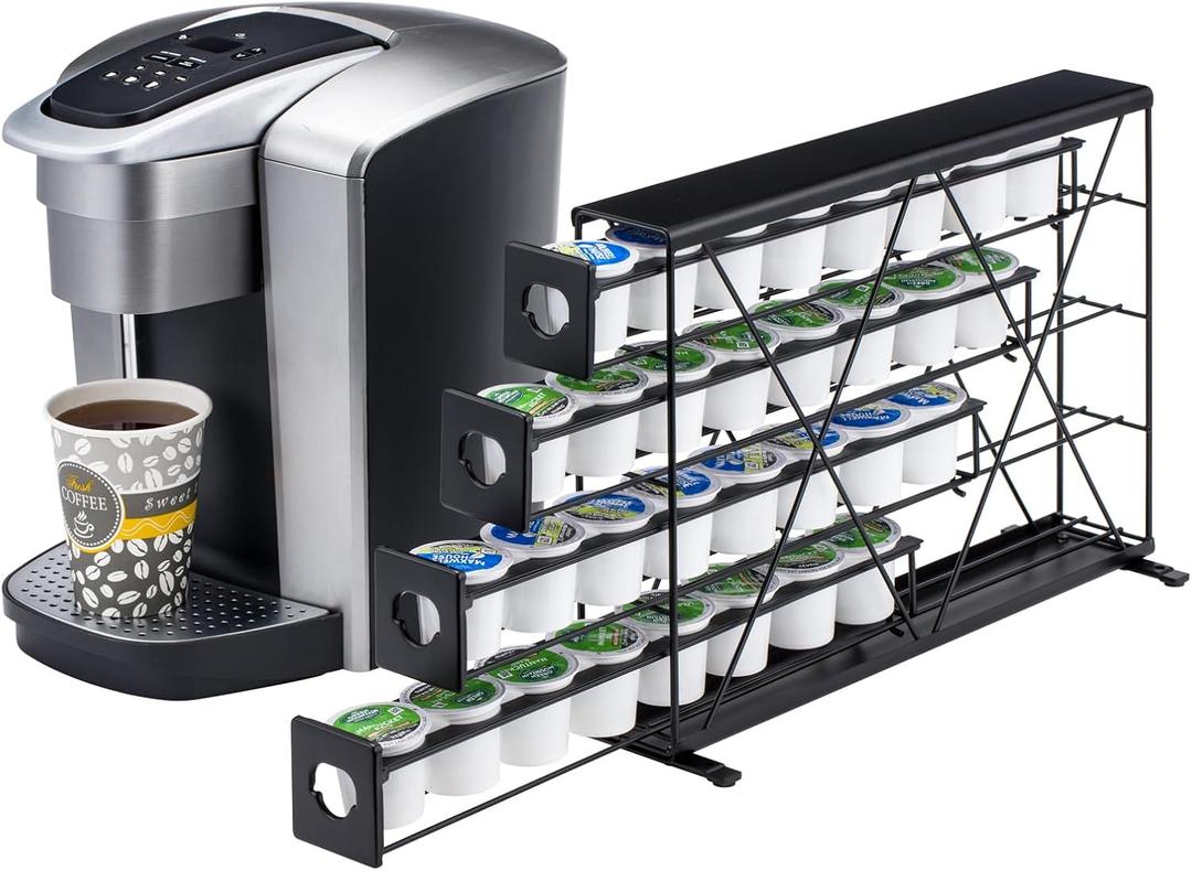 K Cup Holders for 4 Tier, 32 Pods K Cup Storage, Coffee Pod Holder for Countertop, K Cup Organizer Coffee Bar Accessories Black Metal