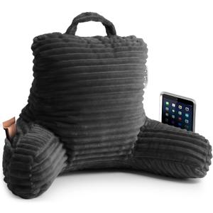 Nestl Reading Pillow for Kids & Teens with Shredded Memory Foam, Luxe Cut Plush Backrest Pillows for Reading and Gaming, for use on Couch, Bed, Floor, Adjustable Support with Washable Cover Dark Grey (Small 14")