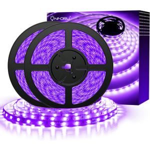 Onforu 32.8ft LED Black Light Strip Kit, 600 Units Lamp Beads, 12V Flexible Blacklight Fixtures, 10m Ribbon, Non-Waterproof for Glow Party, Indoor Birthday, Body Paint,Halloween