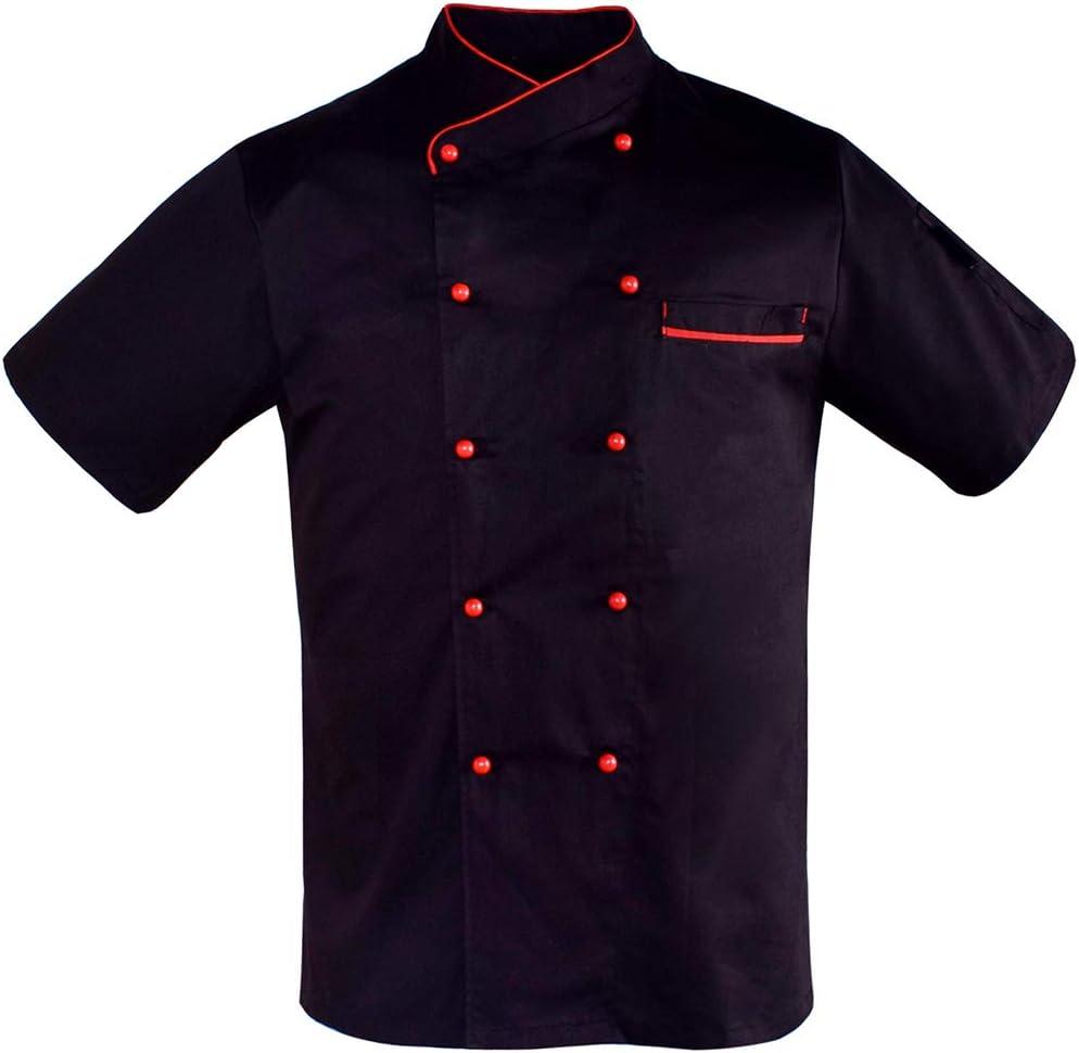 Nanxson Unisex Men' Chef Jacket Summer Short Sleeve Breathable Apparel Work wear Uniform CFM0048 (Black Red, XXXL)