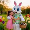 Easter Bunny Mascot Costume Blue Vest Unisex Deluxe Rabbit Costume Party Adult Size Fancy Dress