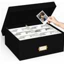 Decorative Photo Storage Box  2 Pack Linen Photo Box Organizer with Dividers, Fits Holds Up to 1700 Pictures and 4x6 Photos, Memory Keepsake Organizer for Scrapbook Supplies, Cards, Stamps (Black)