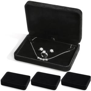 Hacaroa 4 Pcs Jewelry Set Box Medium Size, Earring Ring Necklace Gift Box Plush Jewelry Display Case, Pearl Necklace Pendant Storage Case for Wedding, Anniversary, Mother's Day, Travel, Black