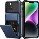 Nvollnoe for iPhone 14 Case with Card Holder [Store 5 Cards] Dual Layer Heavy Duty Shockproof Wallet Case with Hidden Card Slot Large Storage Cover for iPhone 14 (Blue)