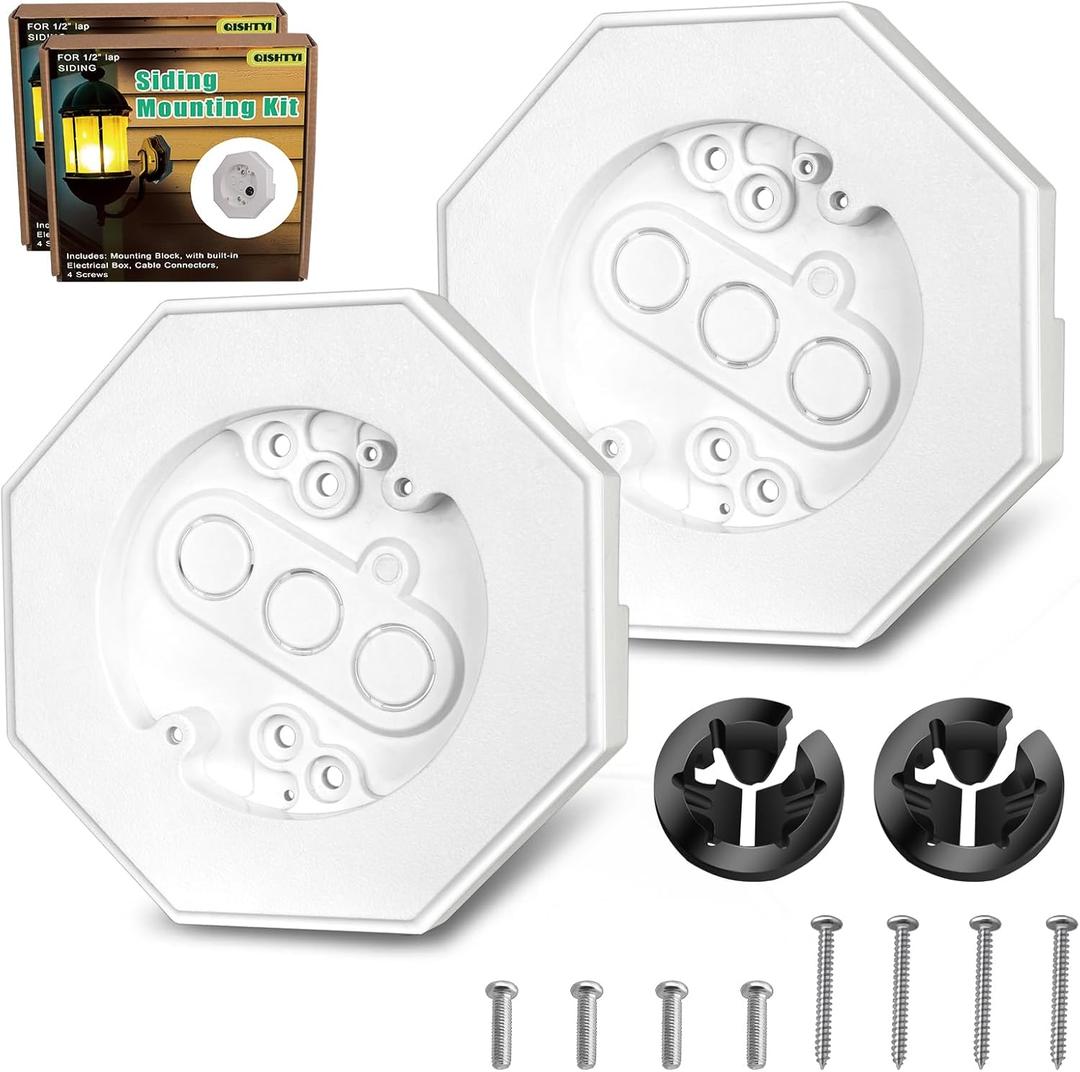 Vinyl Siding Mounting Blocks Kit,Siding Mounting Block with Built-in Electrical Box Vertical Siding Lamp Mounting Plate for 1/2 inch Lap Siding (White — 2Pcs, 1/2 inch Lap Siding)