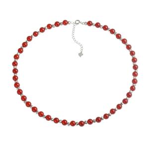 Natural Red Agate Choker Necklace Sterling Silver 6MM Round Beads Mixed Pumpkin Beads Strand Necklace for Women (6 MM //45+5 CM, Red Agate Mixed Pumpkin Beads)