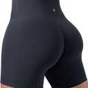 ENERBLOOM Women's Biker Shorts Workout 2.5" /4" / 6" Hidden Scrunch | High Waisted, No Front Seam, Buttery Soft, Moderate Compression, Yoga, Pilates, Running, Summer Gym Short (Black, S)