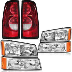 Headlights Tail Lights Assembly Combo Compatible with 2003-2006 Chevy Silverado 1500 2500 & HD Models, 07 Chevy Silverado Classic Headlamp Taillights Set