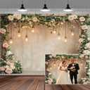 10x8ft Country Wedding Valentines Day Photography Backdrop Floral Roses Farmhouse Wooden Door Backdrop Pink Flower Birthday Baby Shower Bridal Party Banner Photo Booth Props Anniversary Background