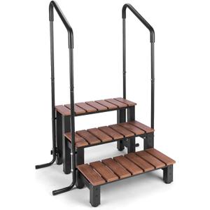Hot Tub Steps with Handrails, 3-Step Non-Slip Spa Ladder 550 LB Capacity, Detachable Handrails for Above Ground Pool, RV, Porch, Home Access 25.2"W x 52.9"H