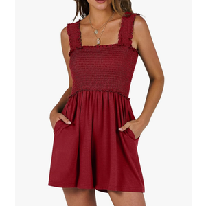 Caracilia Women's Summer Casual Smocked Rompers Square Neck Sleeveless Loose Shorts Jumpsuit 2025 Beach Vacation Outfits, Extra Large 