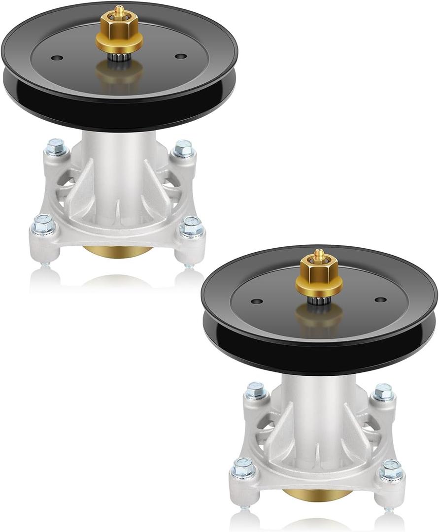 Lawn Mower Spindle with Pulley Fits for 532187292 532192870 532187281 21546238 21546299 197473 532195945 21546446 Compatible with Husqvarna YTH22V46 Ariens Poulan Jonsered Mandrel Assembly, 2 Pack