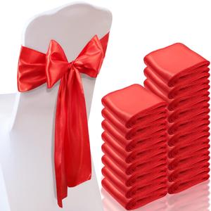 Breling 80 Pcs Satin Chair Bow Sash Red Elegant Ribbon Tie Bows Back Sash Universal Chair Covers Ribbons Ties for Wedding Reception Banquet Events Decoration Party Supplies