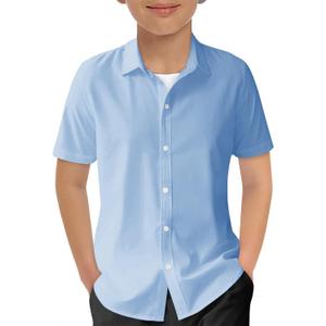 Haloumoning Boys Short Sleeve Dress Shirts Kids Summer School Uniform Button Down Shirt 5-14 Years (Sky Blue) Haloumoning Boys Short Sleeve Dress Shirts Kids Summer School Uniform Button Down Shirt 5-14 Years (Sky Blue)
