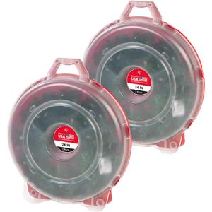 IRIS USA 24" Wreath Storage Container With Latches and Handle, 2 Pack, For Holiday Garland/Wreath, Holiday Decorations, and Heavy Duty, Portable, High Protection, and Space Saving Storage, Clear/Red