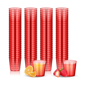 Tioncy 100 Pcs Neon Plastic Shot Glasses 1 oz disposable shot glasses colored Mini Party Drinking Cups for Cocktail Whiskey Wine Birthday Christmas New Year Party(Red)