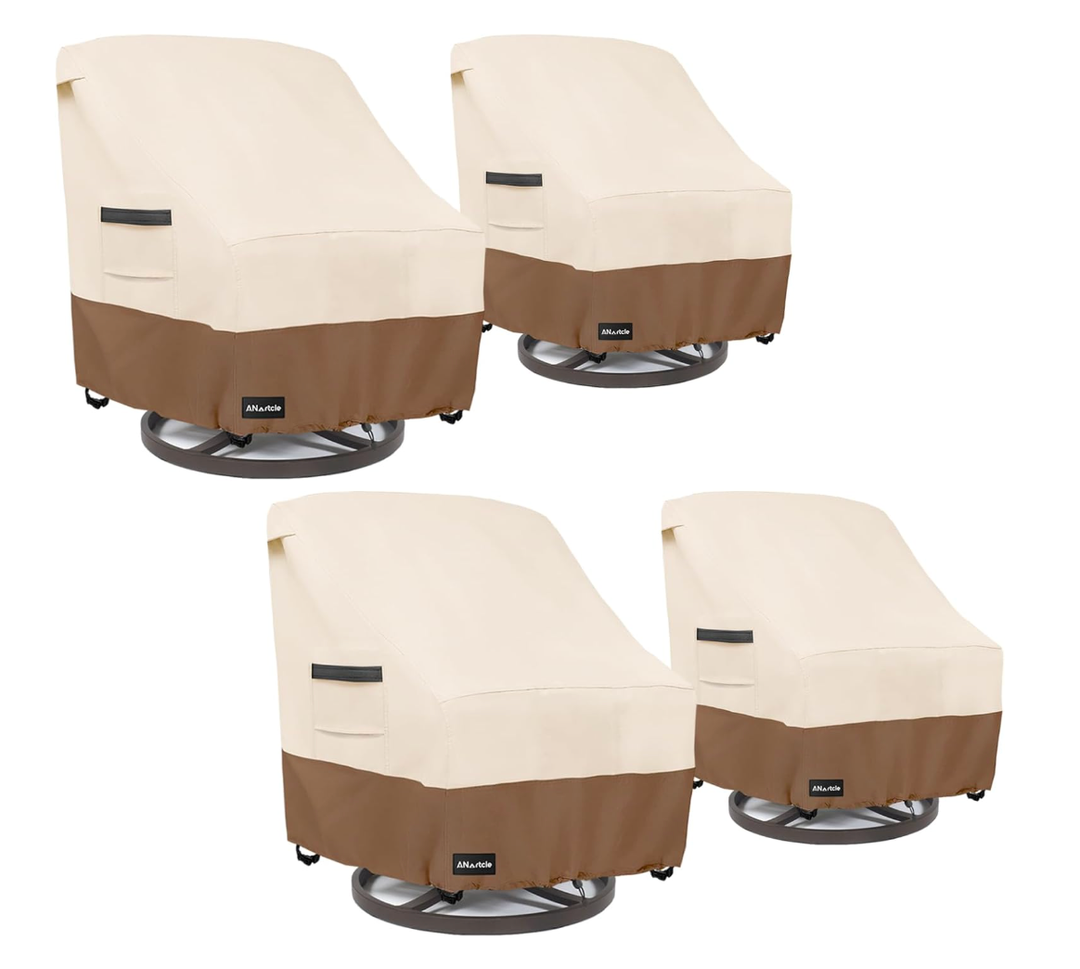 ANartcle Swivel Patio Chair Cover 4 Pack,600D Waterproof Heavy Duty Outdoor Chair Cover(28 W x 33 D x 36 H inches),Patio Furniture Covers,Outdoor Furniture Covers Waterproof,Beige&Brown