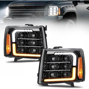 Partsam LED Headlights Assembly Compatible with 2007-2013 Silverado 1500 & 2007-2014 2500 3500 HD, DOT Approved Hi/Low Beam DRL Sequential Turn Signal Side Marker Lights 6500K IP67