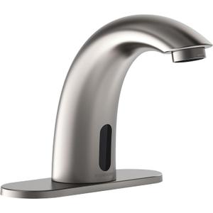 PRIMSOPH Automatic Motion Sensor Hands Free Electronic Infrared Smart Commercial Touchless Bathroom Sink Faucet with Cover Plate Temperature Mixer Battery or Plug-in Powered Brushed Nickel