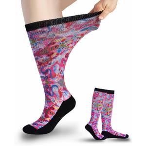 Diabetic Socks for Women & Men Extra Wide, Over The Calf Non Binding Lymphedema Neuropathy Swollen Feet for Women Men (Large, N-cute Snake-1pair)