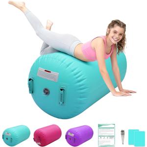 CZGBRO Air Roller Gymnastics Barrel Inflatable Tumbling Roller Air Mat Octagon Mat with Electric Pump for Back Handspring Training Cheerleading Home Use (3.3ft*23.6inch, Green-no pump)