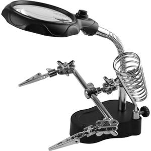 Helping Hands Magnifying Glass Soldering Station, LED Lighted 3.5X 12X Magnifier with Auxiliary Clips Alligator Clamp for Miniatures Projects,Model Making, Soldering