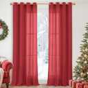 YoungsTex Red Linen Curtains 90 Inches Length for Living Room, Light Filtering Drapes Privacy with Grommet for Bedroom Dining Room, 2 Panels, 52 X 90 Inch (Sliver-red Color)