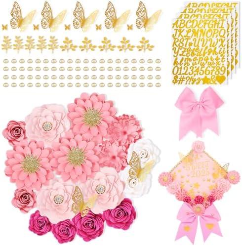 Paper Flowers for Graduation Cap Decoration Kit, Small Roses Flores for Crafts, 3D Flores for Shadow Box Projects