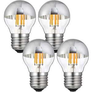Lxcom Lighting 4W G45 Edison LED Bulb Silver Tipped Dimmable Vintage LED Filament Bulbs (4 Pack) - E26 Base G45 Antique Half Chrome, Warm White 2700K, 40W Equivalent, AC110V-130V