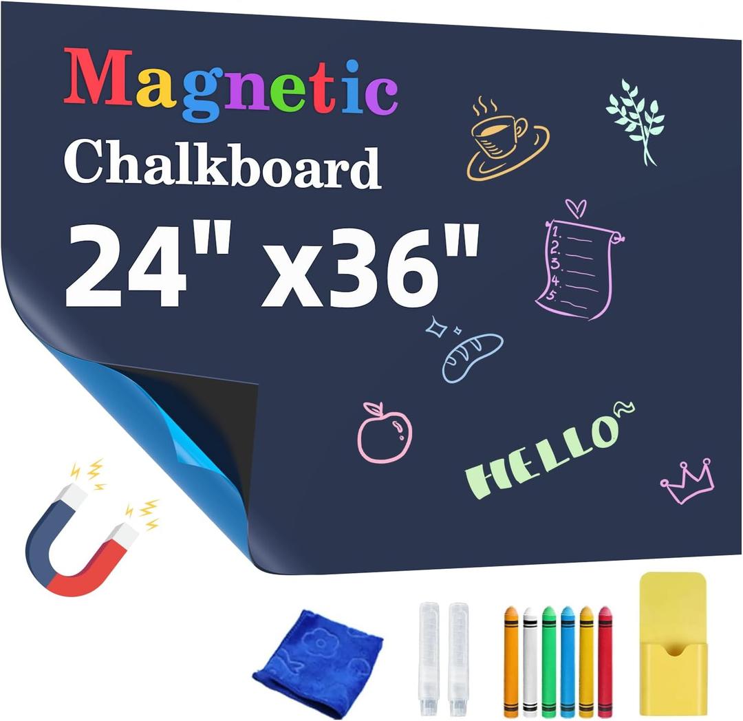 Magnetic Chalkboard Contact Paper,24"x36" Blackboard Wallpaper Peel and Stick,Magnetic Black Board Wall Decal for Home Playroom Classroom (Blue-Grey)