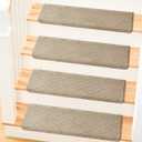 MBIGM Bullnose Carpet Stair Treads Non Slip Stair Mats for Wooden Stairs (14, Warm Ivory - Diamond, 9.5" x 30")
