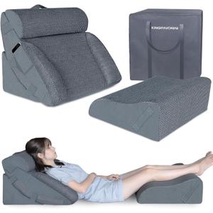 KingPavonini 4PCS Bed Wedge Pillow Post Surgery, Orthopaedic Sleeping Wedge Pillow Set for Neck, Back and Leg Pain Relief, Acid Reflux, GERD, Wedge Pillow for Sleep Apnea with Travel Bag (4 Piece Set - 21.7" Wide, Gray)