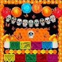 Roberly 58 Pcs Day of The Dead Decorations Set, 2 Marigold Garland, 9 Papel Picado Banners, 30 Marigold Flowers, 9 Sugar Skull, 12 Fake Butterfly, 7 Paper Pom Poms for Indian Diwali Dia De Los Muertos (Orange Yellow)