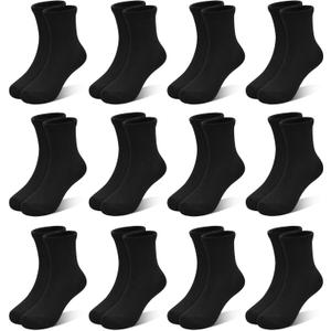 Kids Socks 12 Pairs Crew Socks for Toddler Boys Girls 1-14 Years Athletic Mid Cut Socks Multipack Black White