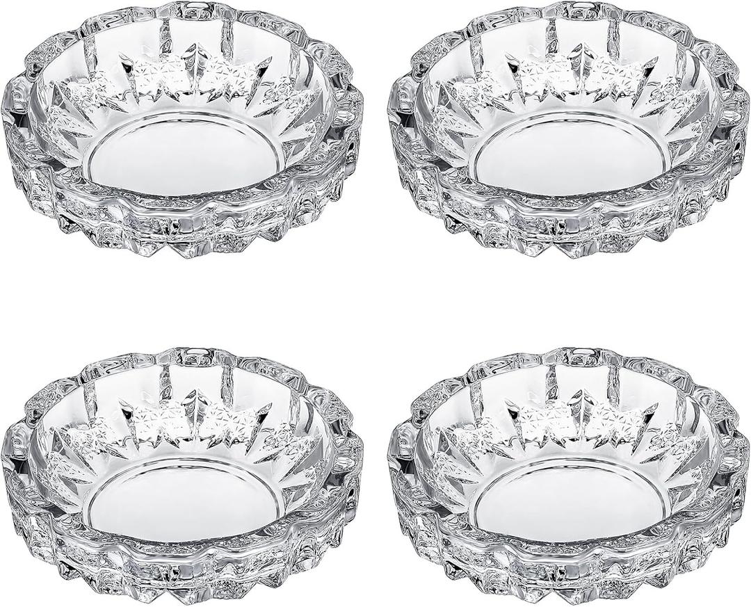 Timgle Glass Trays, 4 Packs Round Crystal Tray for Home Clear Trays Portable Heavy Duty Decorative Office Patio Indoor Outdoor(Vintage)