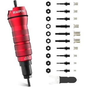 Beaspire Cordless Drill Electric Rivet Gun Adapter Rivet Nut Drill Adapter Kit Including 10 Mandrel and 50Pcs Assorted Rivet Nuts, Rugged Carrying Case